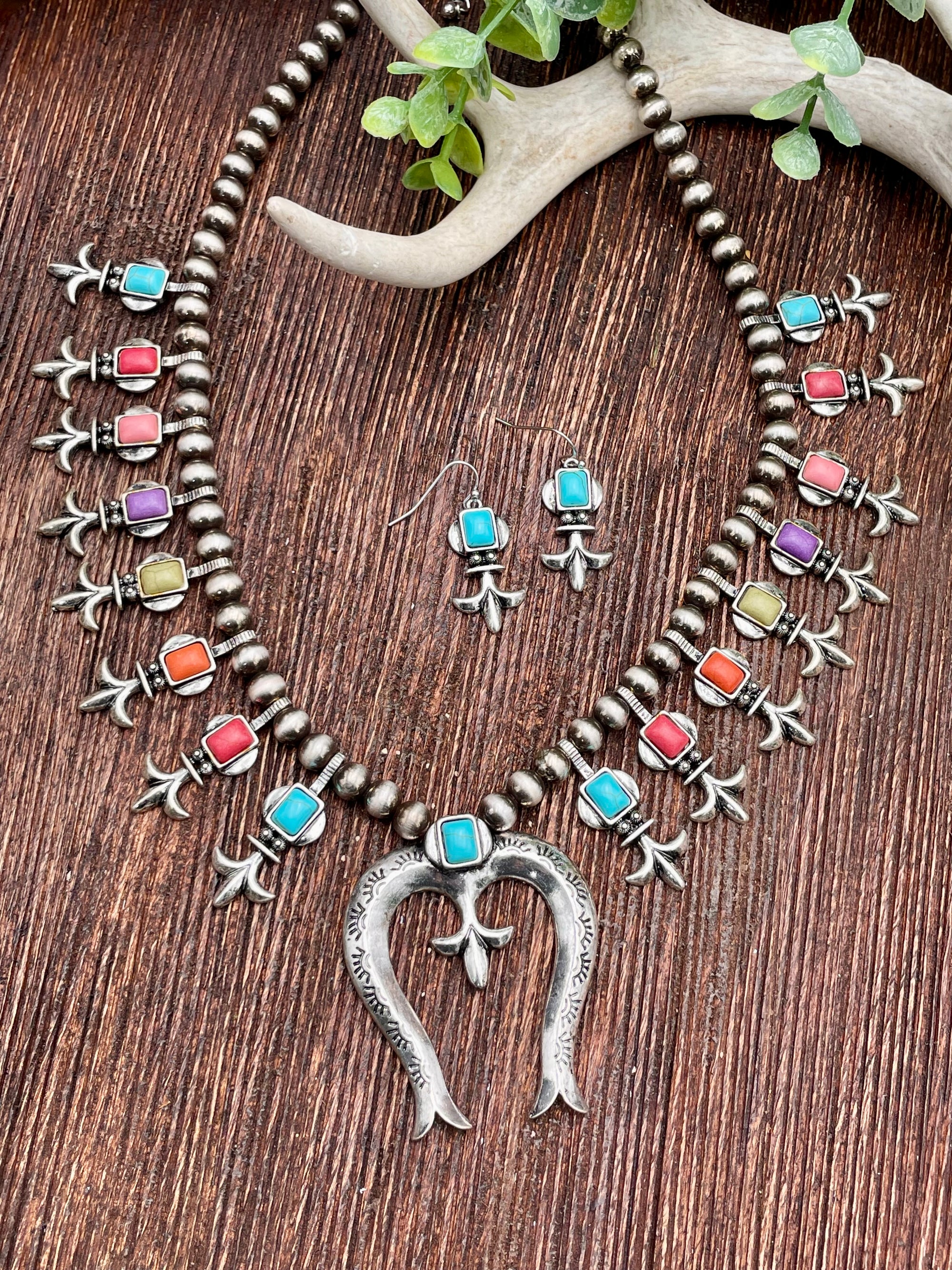 Adley Fashion Multicolor Fleur De Lis Naja Necklace or Turquoise Earrings