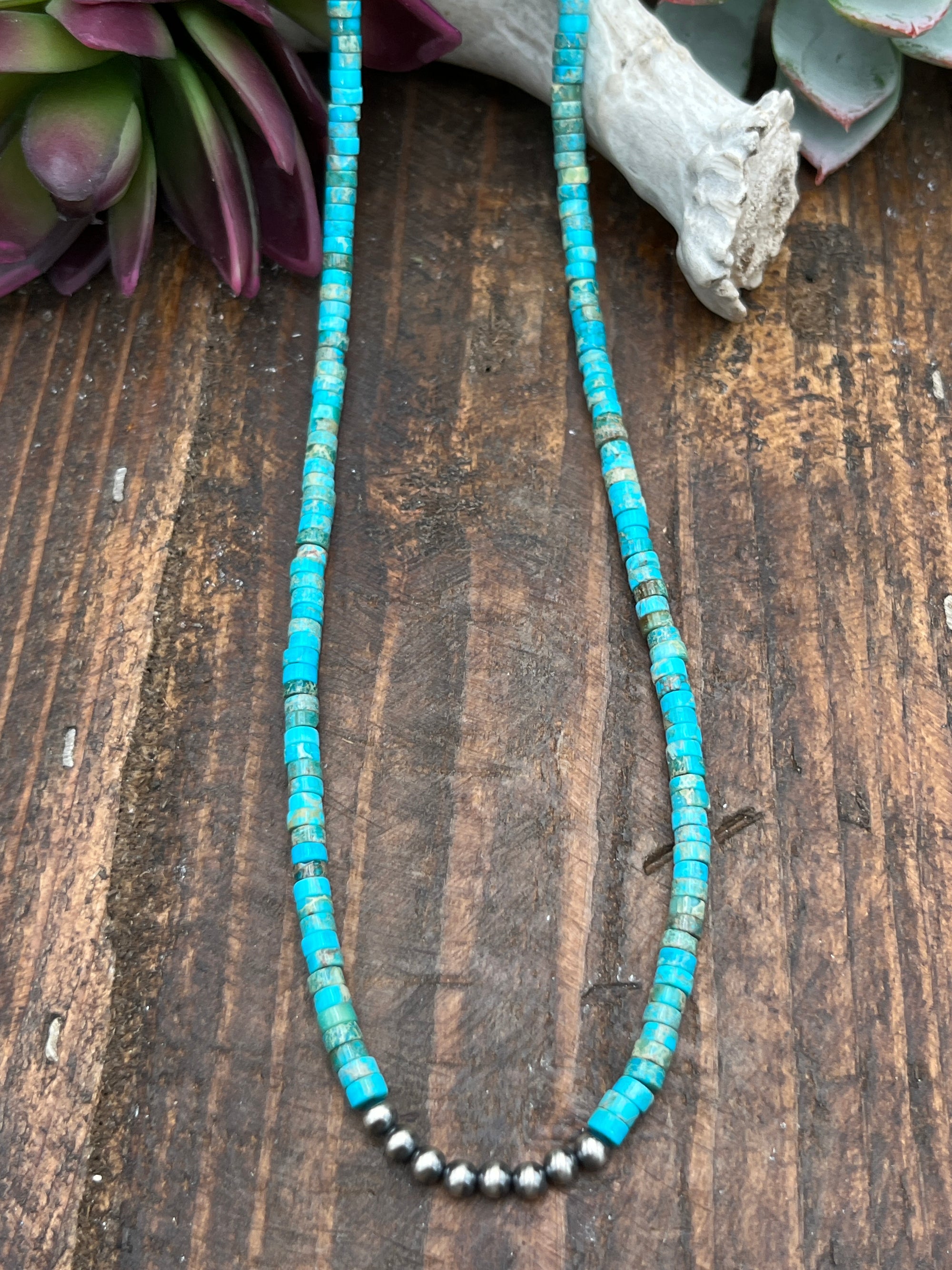 Dickenson Sterling 4mm Centered Navajo & Turquoise Heishi Necklace - 18"