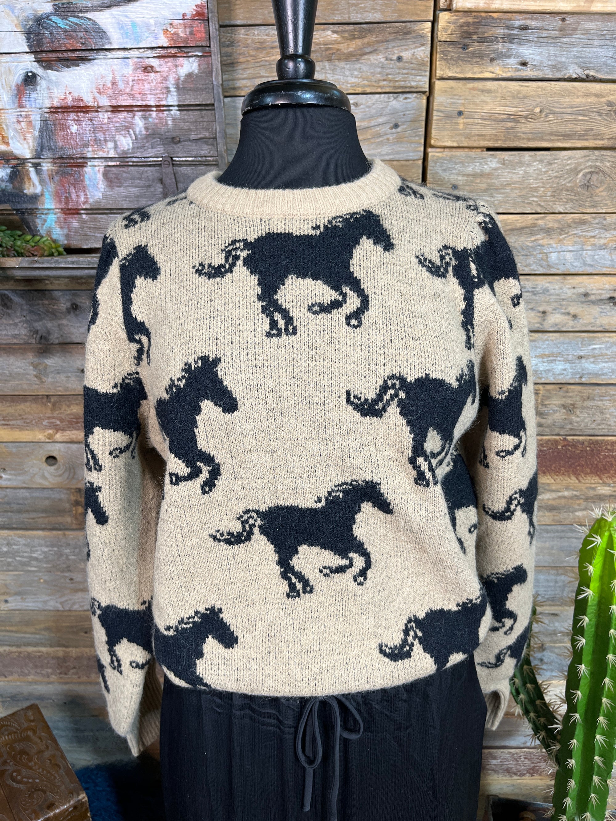 Running Horses Sweater - Taupe