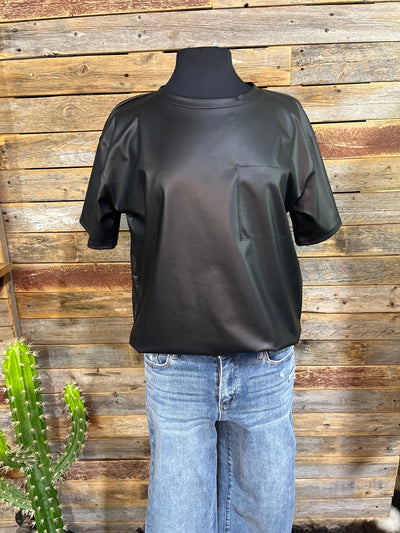 Casey Faux Leather Short Sleeve Top