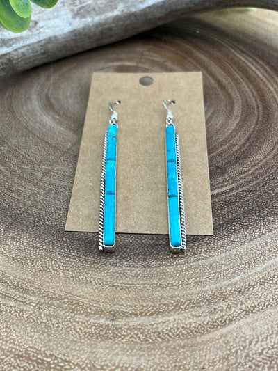 Hunter Triple Stone Turquoise Long Bar Earrings - 3"