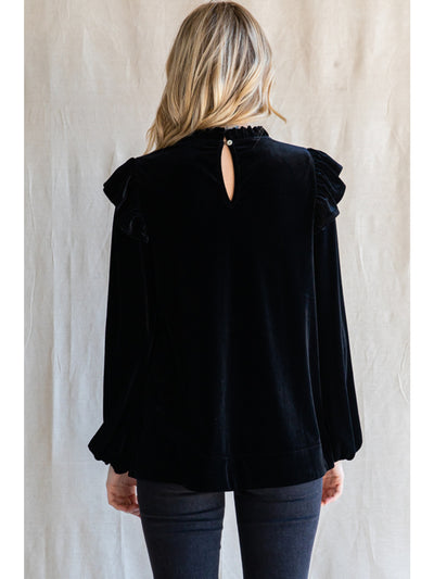 Velvet Top with Frilled Neck