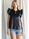 Kia Faux Leather Ruffled Shoulder Blouse