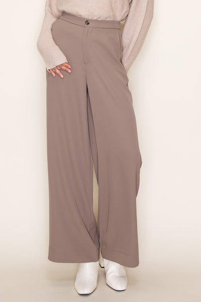 Waist Band Wide Leg Pockets Solid Straight Pants