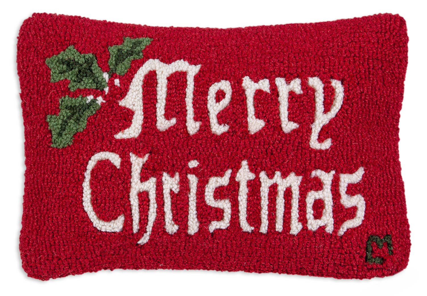 Merry Christmas  12"x18" Hooked Wool Pillow