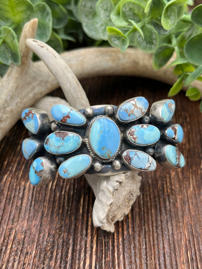 Twin Falls Golden Hills Turquoise Cluster Cuff With Double Band