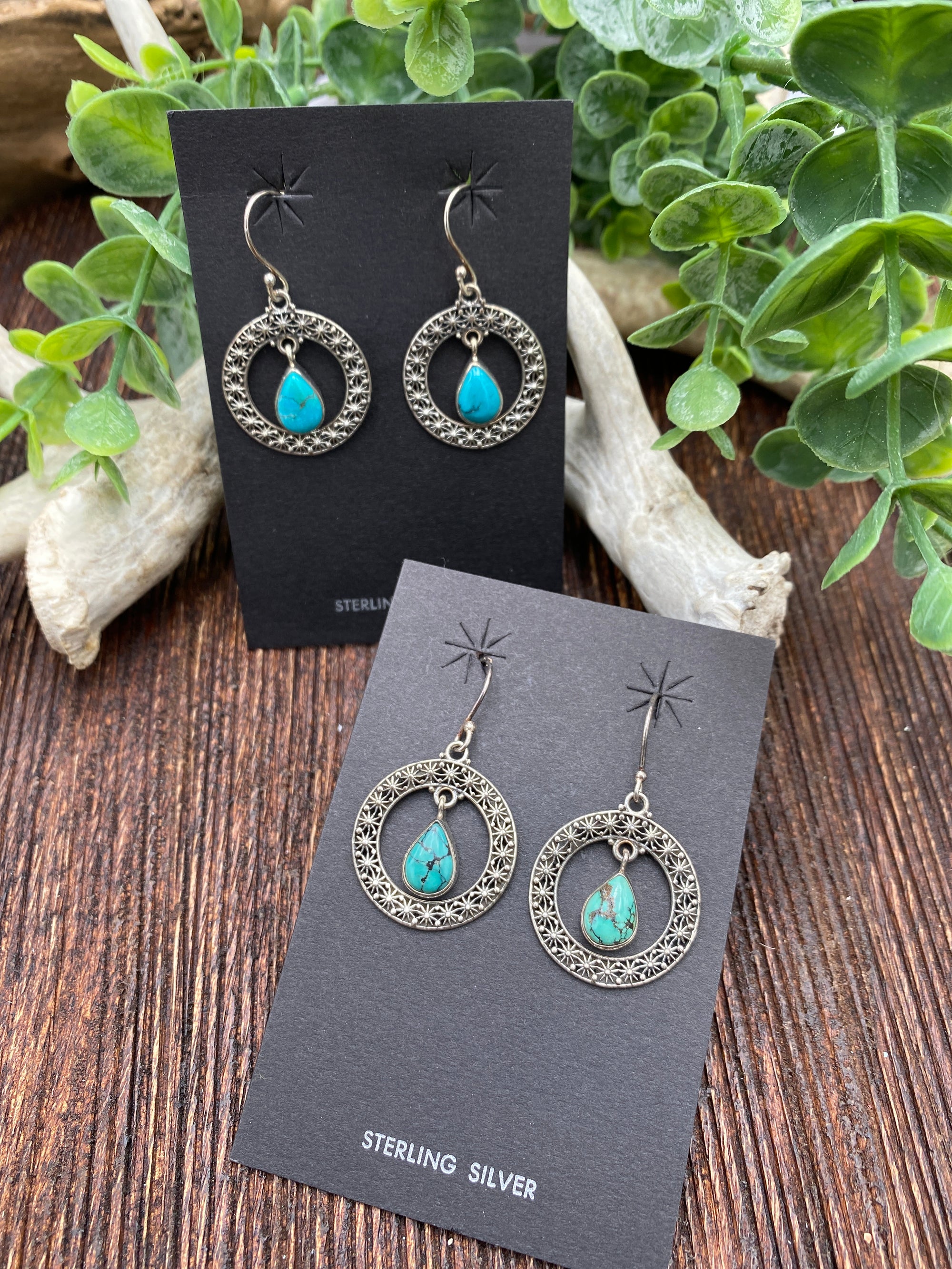 Trisha Stamped Hoop Earrings With Center Teardrop - Turquoise