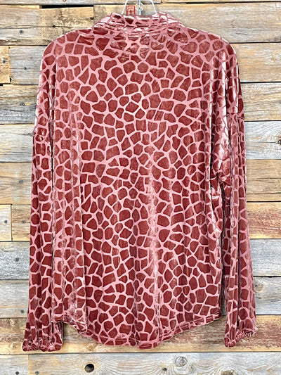 Adrienne Velvet Animal Print Top - Rosewood