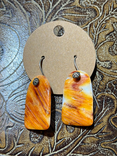 Isabel Sterling Burst Spiny Slab Earrings - Orange