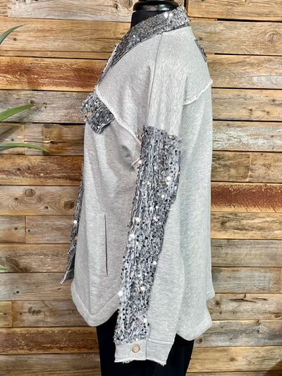 Cozy Sparkle Long Sleeve Button Front Top