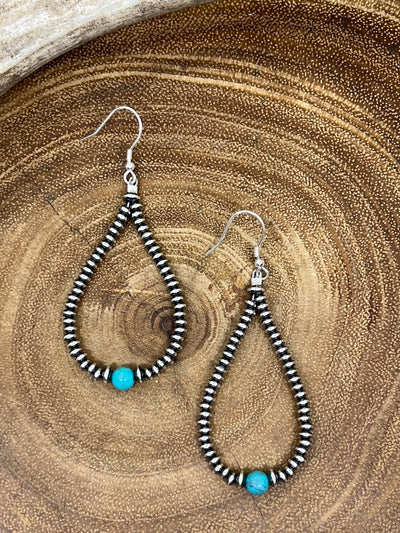 3mm Saucer Bead & Turquoise Teardrop Earrings  - 3"