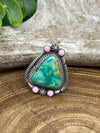 Cisnero Sterling Framed Turquoise Ring With 4 Accent Stones - Adjustable