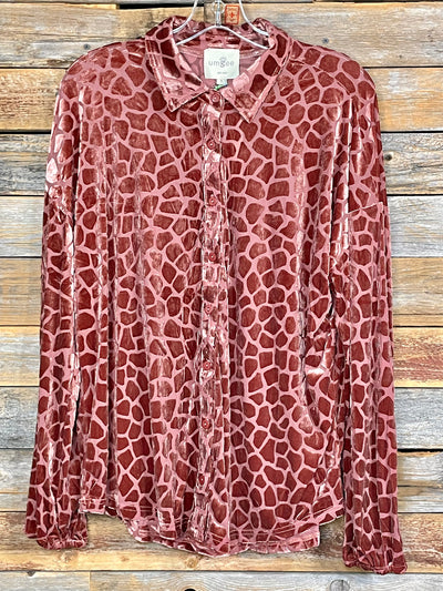 Adrienne Velvet Animal Print Top - Rosewood