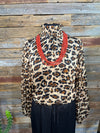 Casey Leopard Smocked Neck Long Sleeve Sheer Blouse