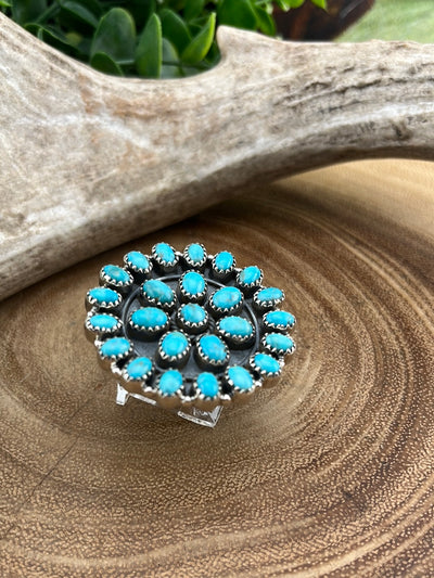 Hada Kingman Turquoise Round Cluster Adjustable Ring