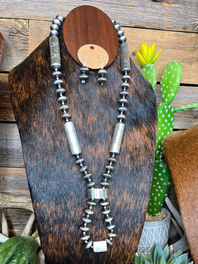 Lakota Sterling Silver Barrel & Saucer Bead Necklace & Earring Set