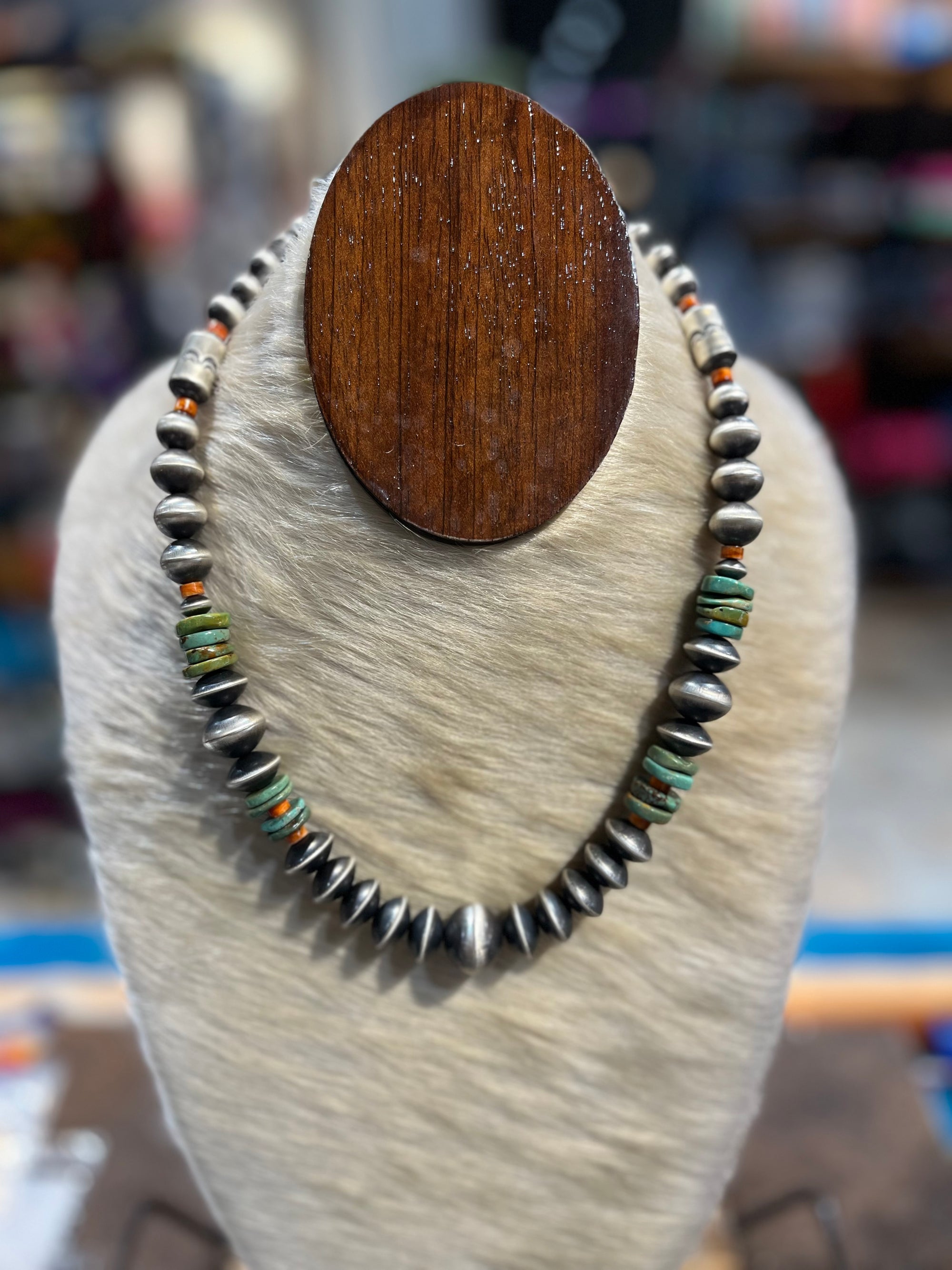 Stanton Varied Navajo Necklace With Kingman & Orange Spiny - 20"