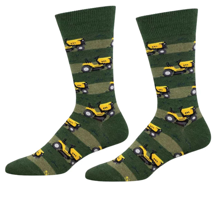 Lawn Mower Graphic Cotton Crew Sock - Green Heather