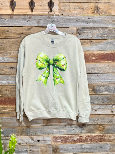 Christmas Light Grinchy Bow Sweatshirt