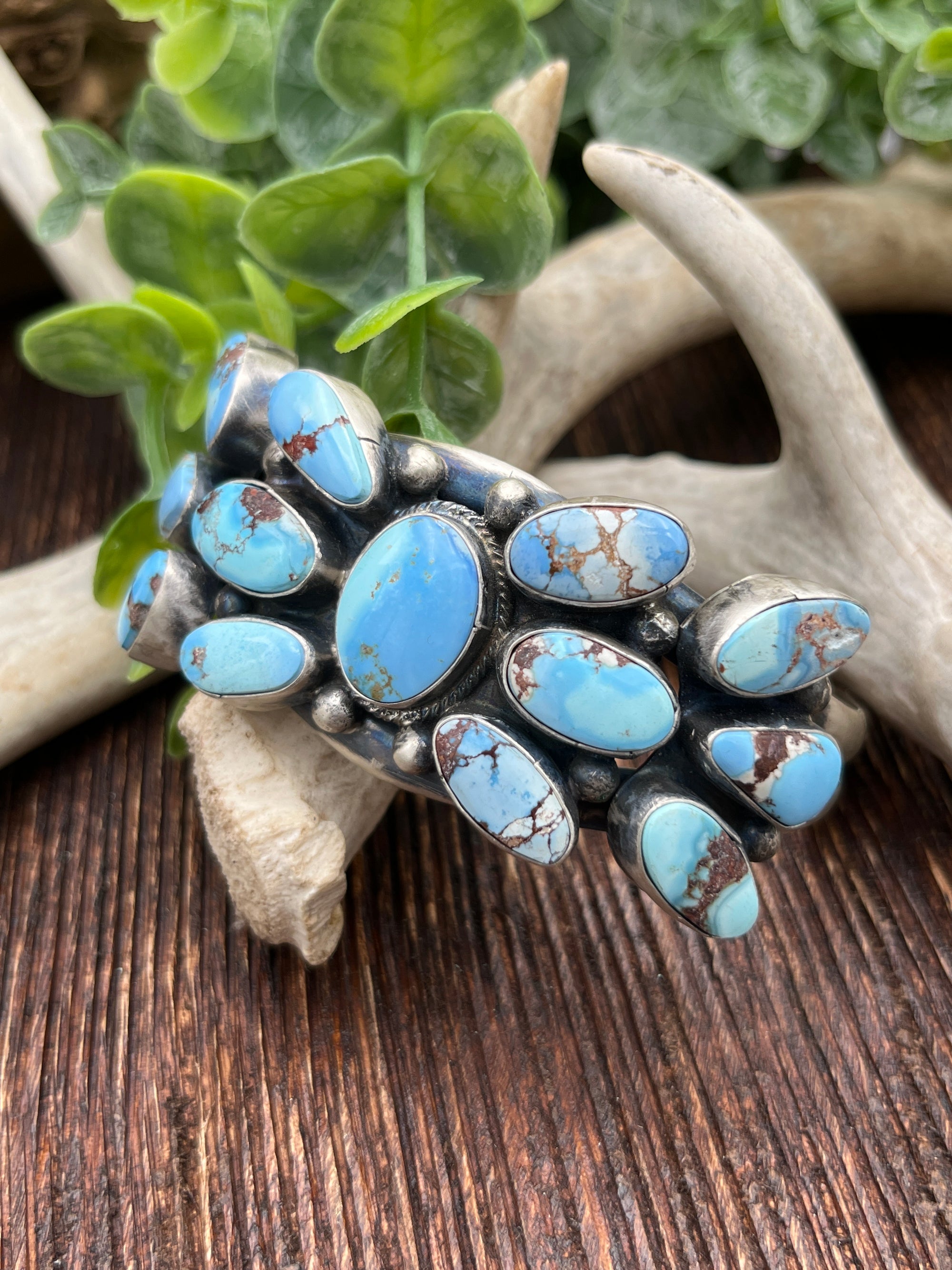 Twin Falls Golden Hills Turquoise Cluster Cuff With Double Band