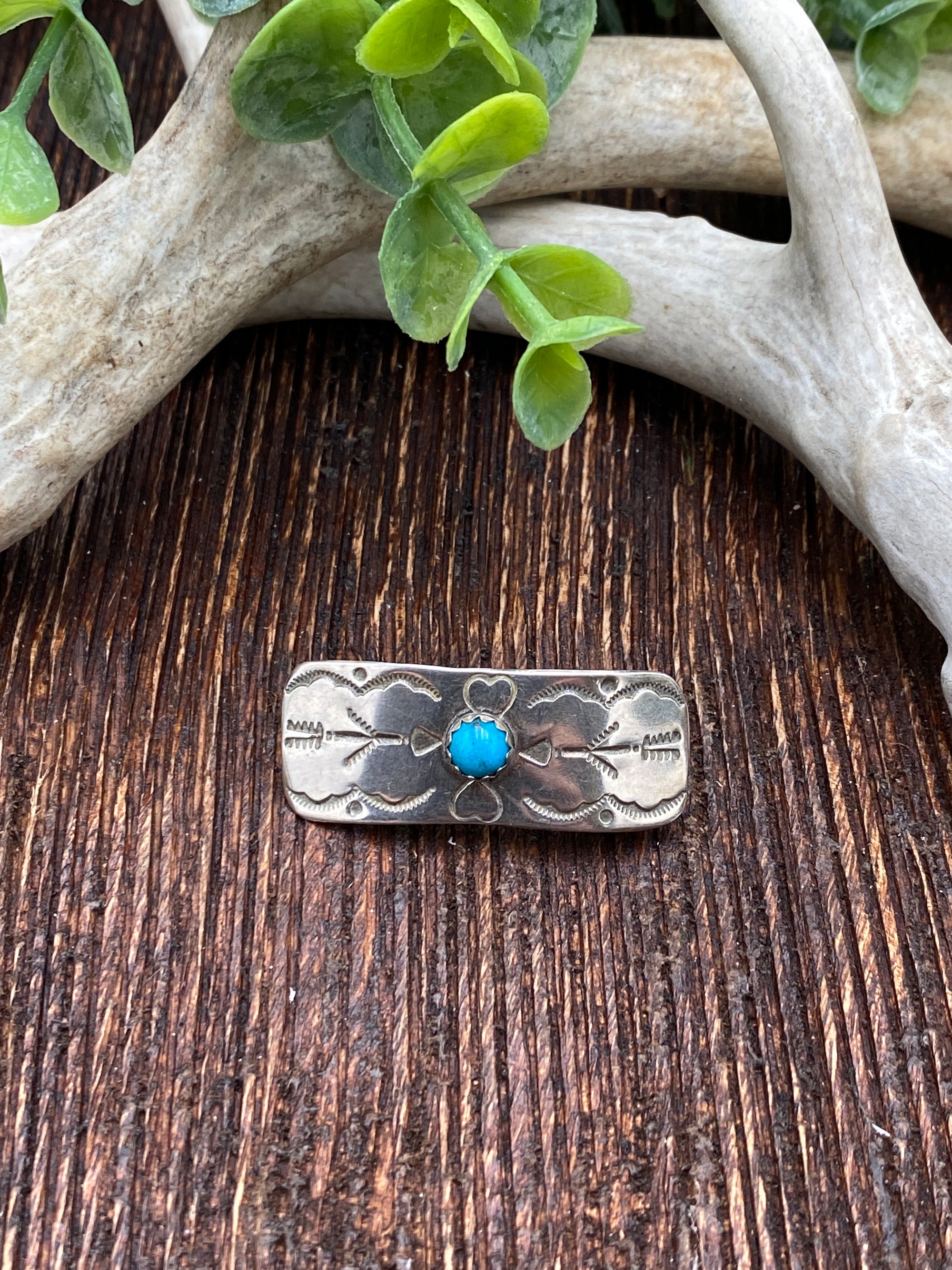 Colby Stamped Sterling Turquoise Barrettes