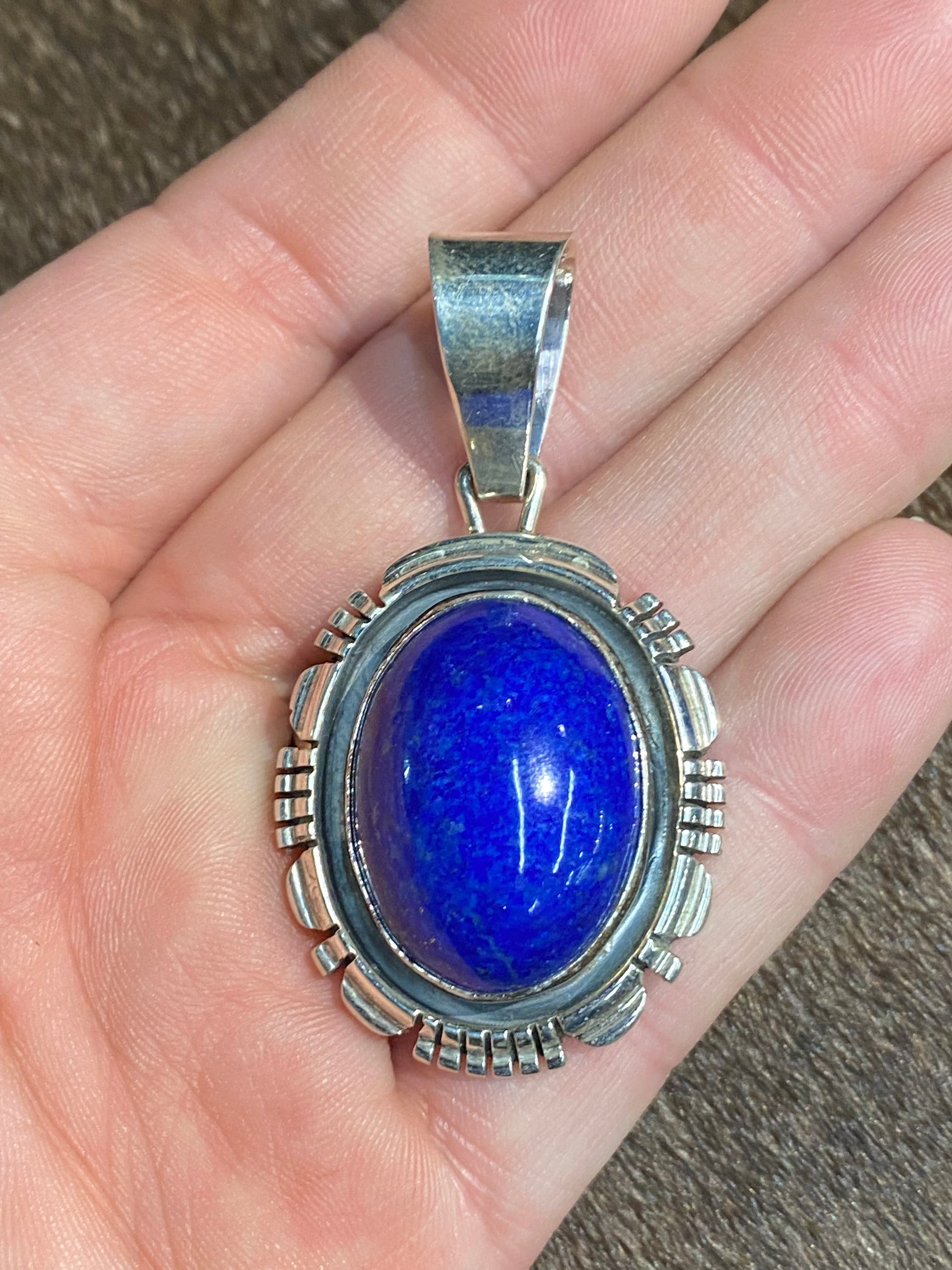 Vela Sterling Notch Framed Lapis Blue Oval Pendant