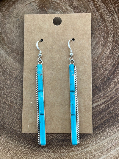 Hunter Triple Stone Turquoise Long Bar Earrings - 3"