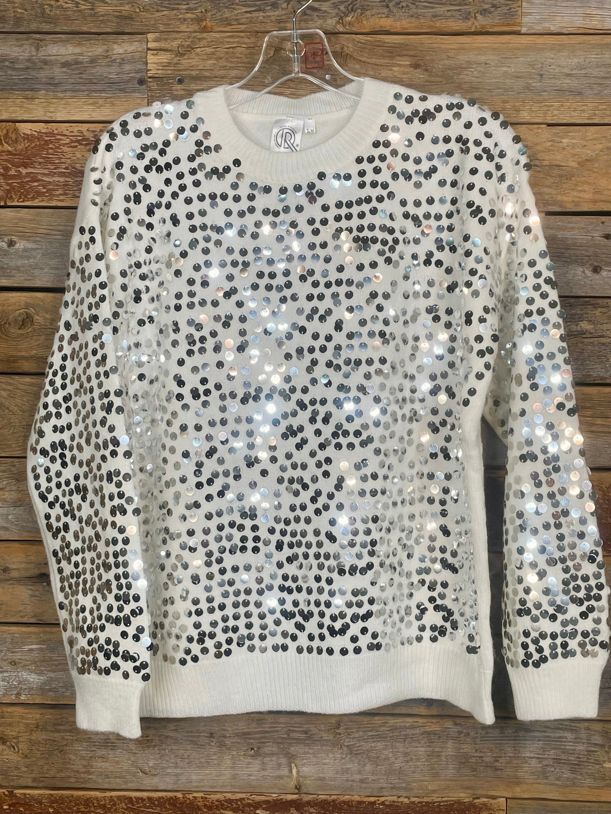 Maisy Sequin Crew Neck Sweater - White