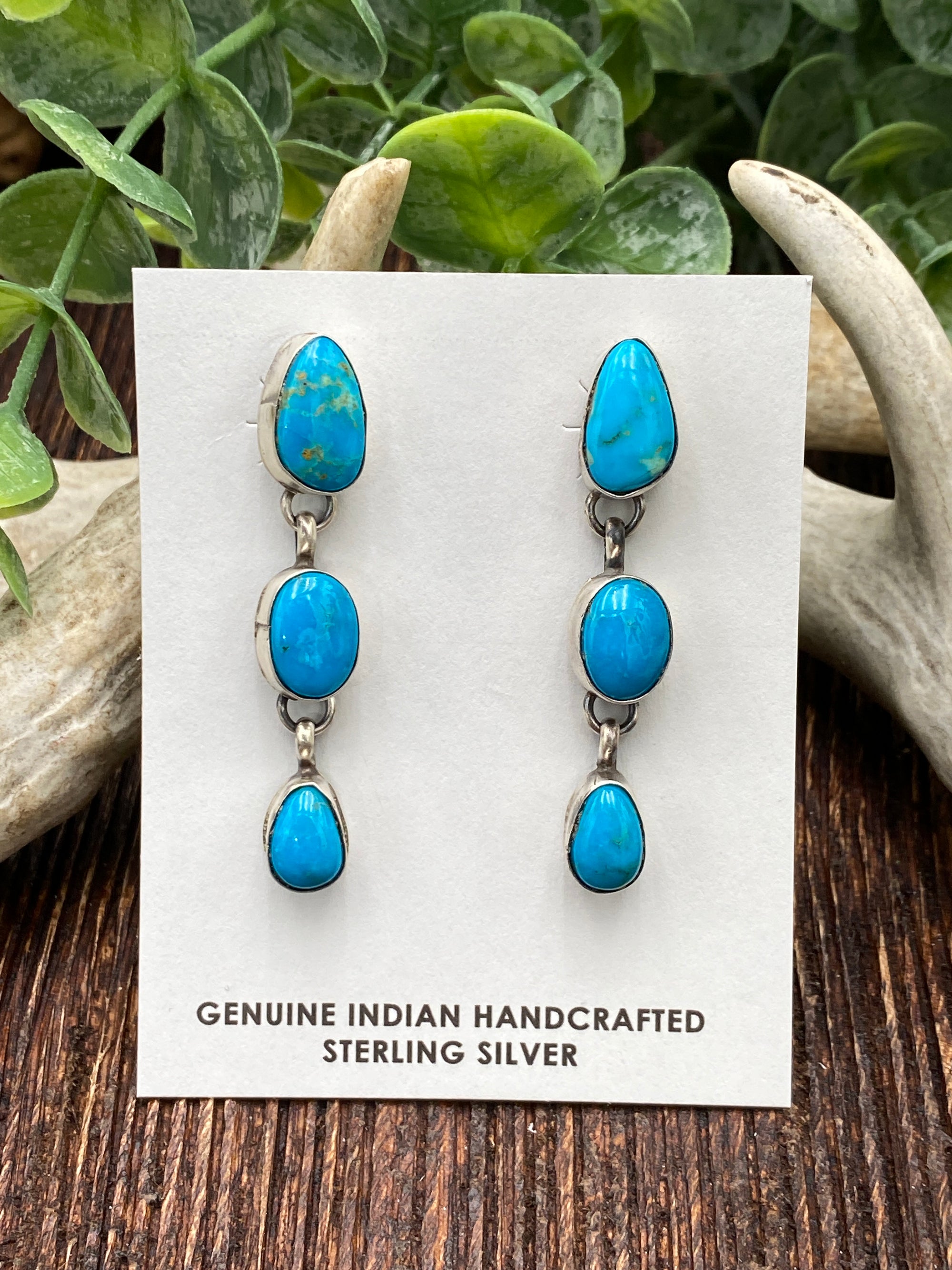 Chesapeake Linked Triple Stone Earrings - Turquoise