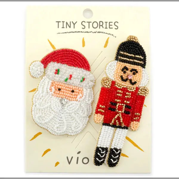 Santa Nutcracker Beaded Pin Set