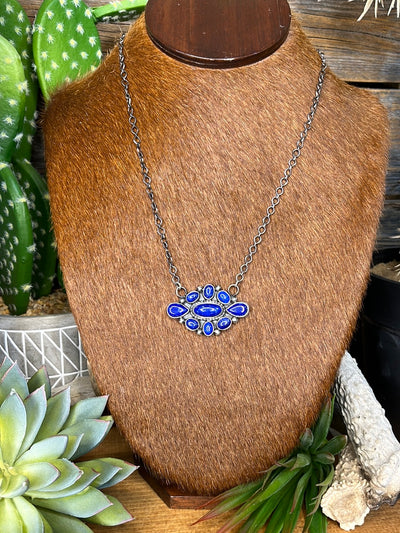 Lapis Sterling Link Chain Cluster Stone Pendant