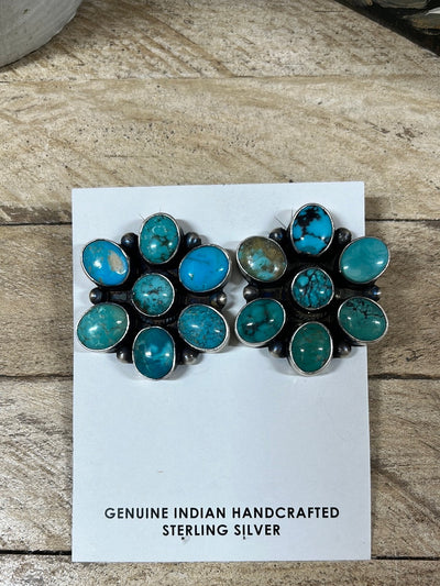 Mix Turquoise Cluster Sterling Earrings