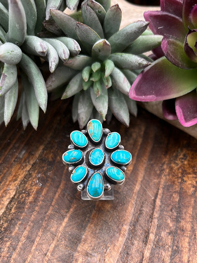 Amilia Cluster Turquoise Ring - Adjustable