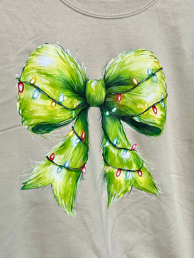 Christmas Light Grinchy Bow Sweatshirt