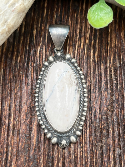 Gooding Sterling Framed White Buffalo Oval Pendant