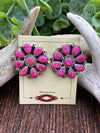 Sterling Silver Zuni Cluster Post Earrings - Hot Pink Fire Opal