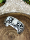 Bellamy 3 Stone Stamped Wide Sterling Cuff - White Buffalo