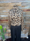 Casey Leopard Smocked Neck Long Sleeve Sheer Blouse