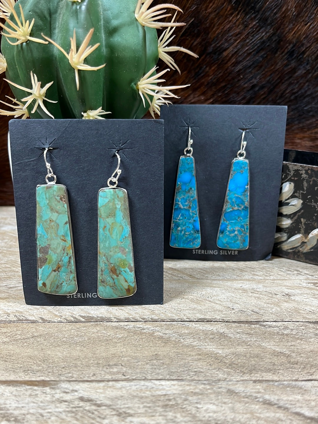 Villa By The Sea Sterling Border Turquoise Slab Earrings