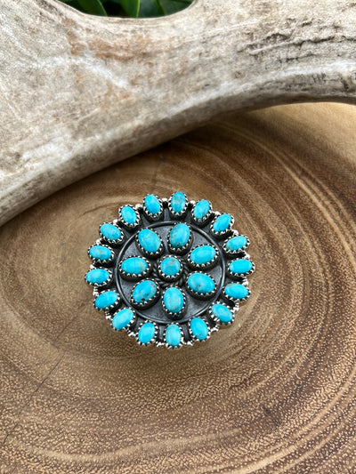 Hada Kingman Turquoise Round Cluster Adjustable Ring