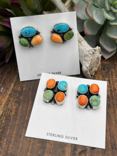 Macchiato Sterling Turquoise & Orange Spiny Earrings