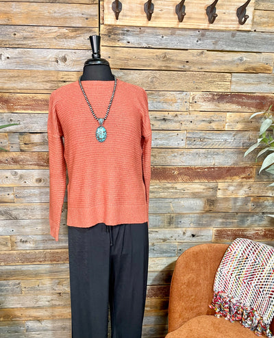 Compass Side Split Sweater - Rust