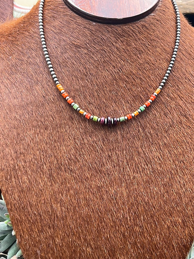 Helen 3mm Navajo Necklace With Spiny Beads - 16"