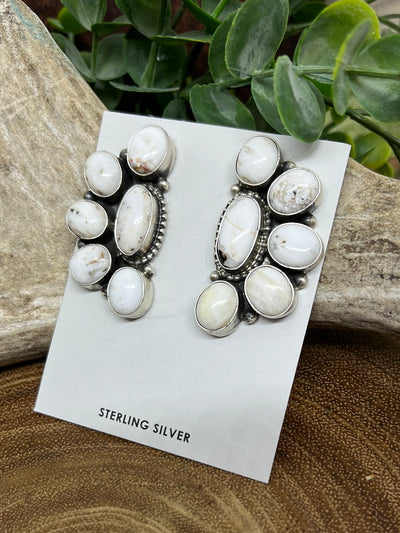 Finley Sterling Half Moon Cluster Earrings - White Buffalo
