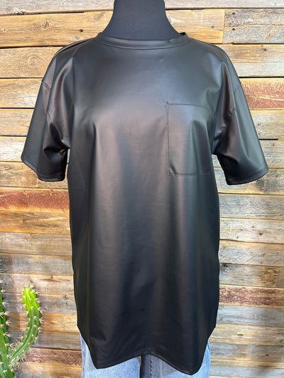 Casey Faux Leather Short Sleeve Top