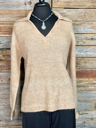 Campbell Collared V-Neck Sweater - Camel