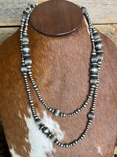 Taft Sterling Varied Navajo & Textured Bead Necklace - 46"