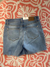 Mid Rise Frey Hem Denim Shorts