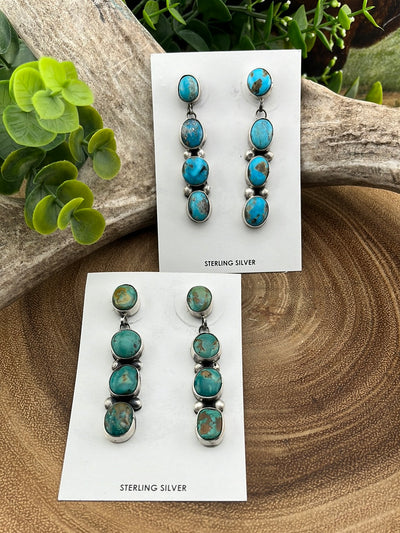 Thelma Stone Post Earrings With Stacked Stone Drop - Turquoise