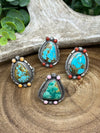 Cisnero Sterling Framed Turquoise Ring With 4 Accent Stones - Adjustable